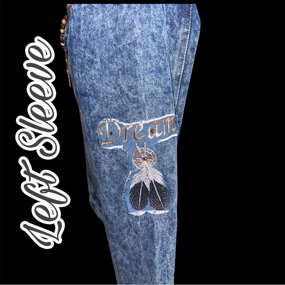 Native American Woman Embroidered Crystal Embellished Jean Jacket - Picture 8 of 12